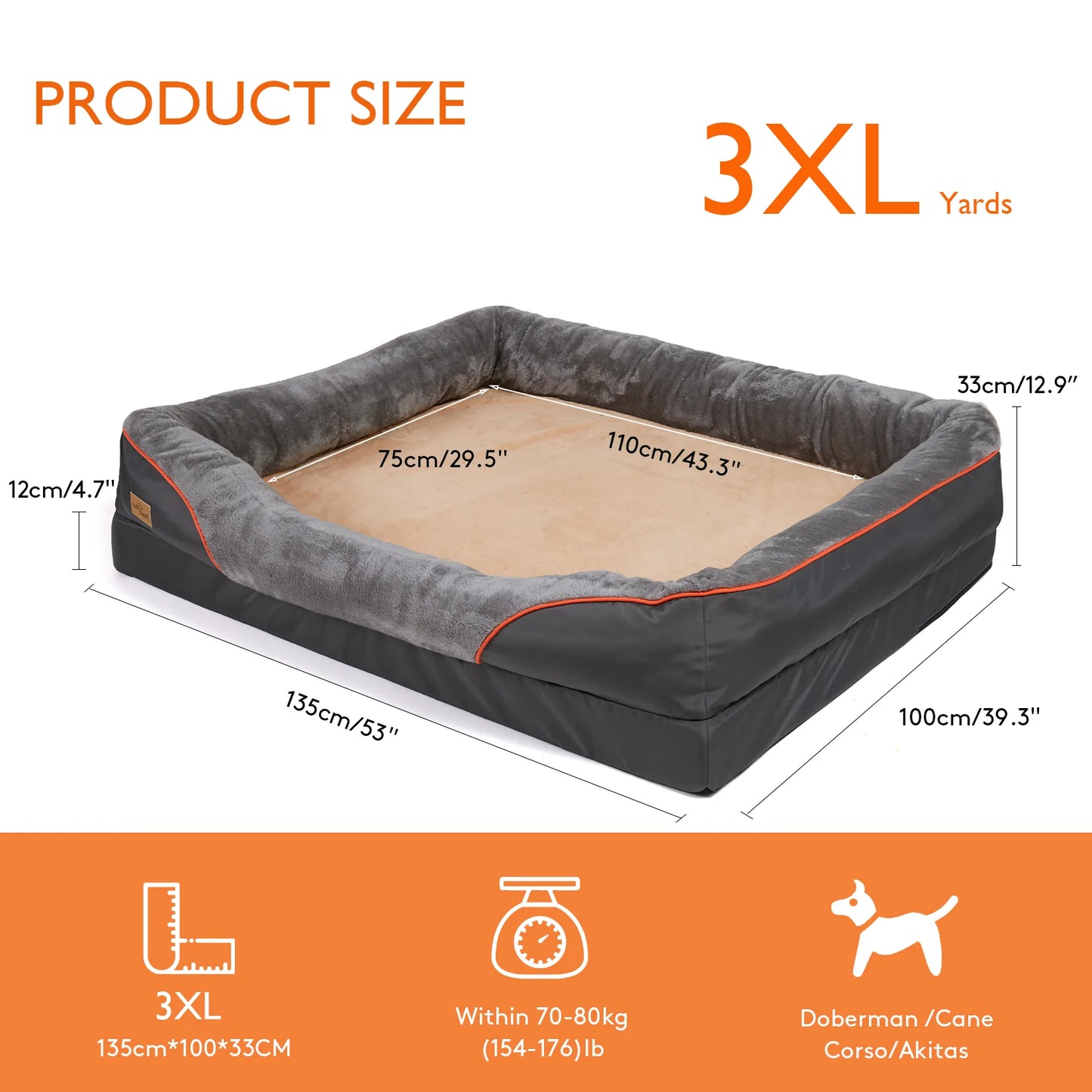 Large Dog Bed, Soft Comfortable, Anti-Allergy, Warm Fleece, Removable Washable Cover, Pet Bed, Waterproof