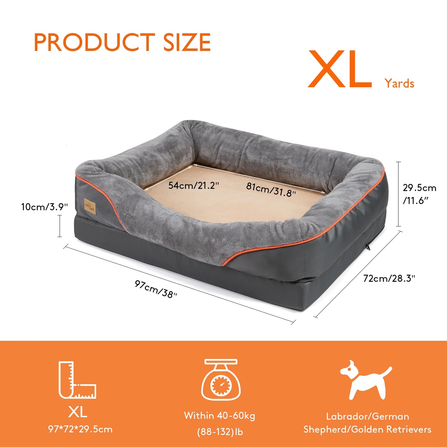 Large Dog Bed, Soft Comfortable, Anti-Allergy, Warm Fleece, Removable Washable Cover, Pet Bed, Waterproof