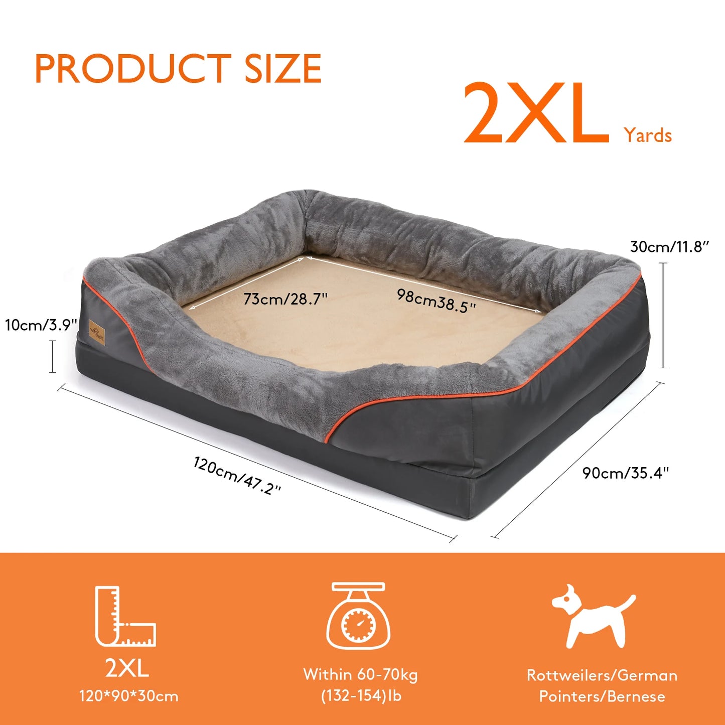 Large Dog Bed, Soft Comfortable, Anti-Allergy, Warm Fleece, Removable Washable Cover, Pet Bed, Waterproof