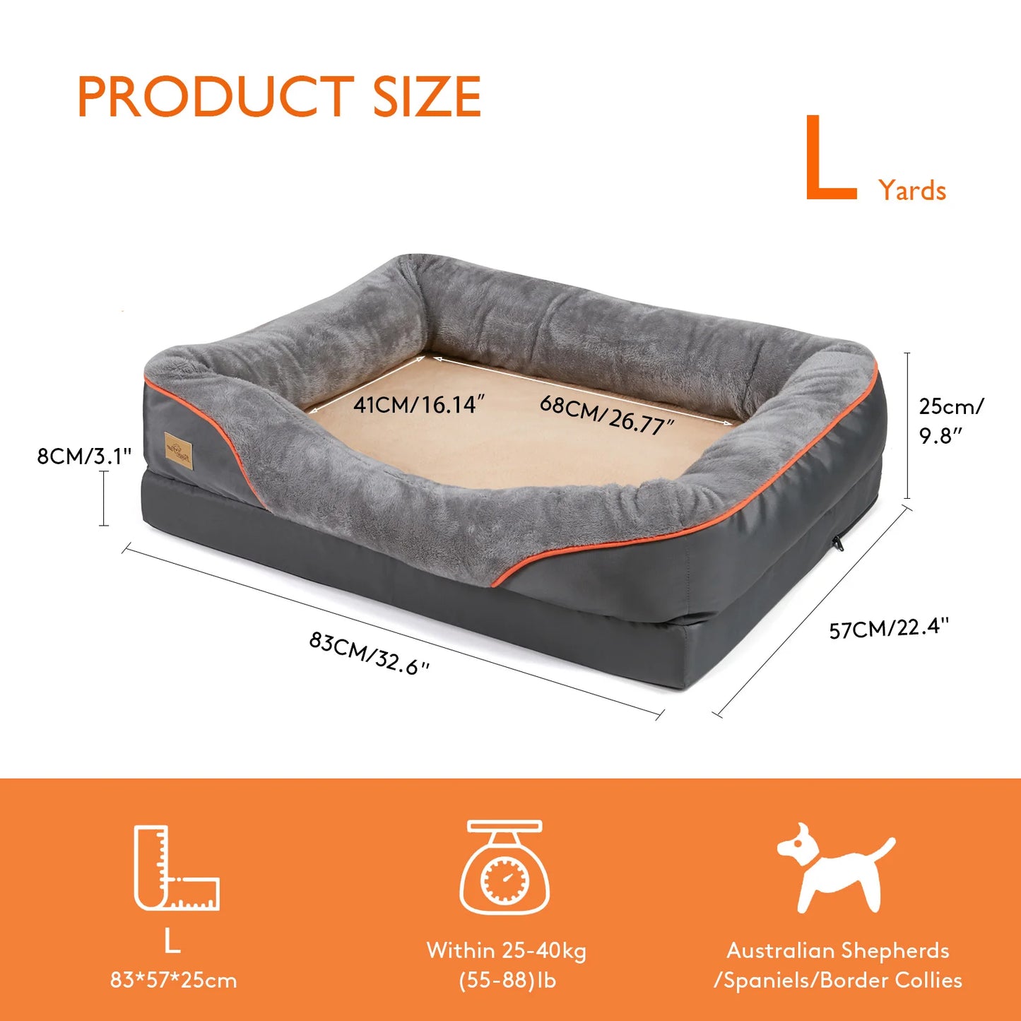 Large Dog Bed, Soft Comfortable, Anti-Allergy, Warm Fleece, Removable Washable Cover, Pet Bed, Waterproof